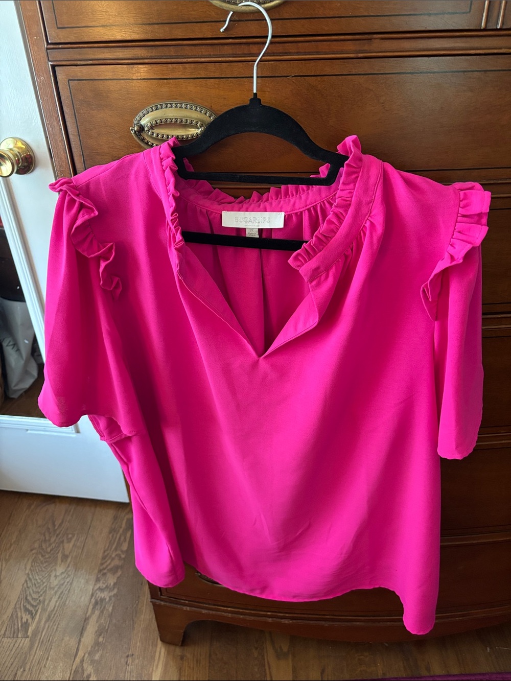 Sugarlips Hot Pink Ruffle Sleeve Blouse